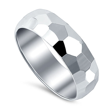 Hammered DC Style Wedding Band 925 Sterling Silver (6mm)